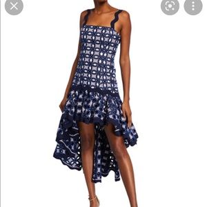 Alexis Krishna high low fit & flare embroidered dress with rick rack trim